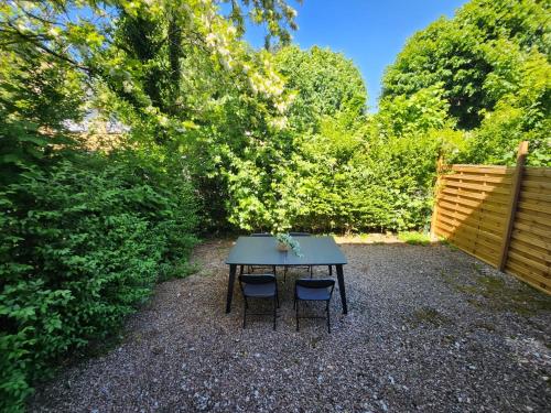 un tavolo verde e due sedie in giardino di T2 - Quartier Mézières - 1 chambre -1 terrasse a Charleville-Mézières