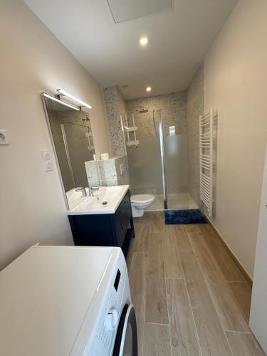 ein Badezimmer mit Waschbecken und Toilette in der Unterkunft T3 en RDC avec jardin et 1 place de parking in Soulac-sur-Mer