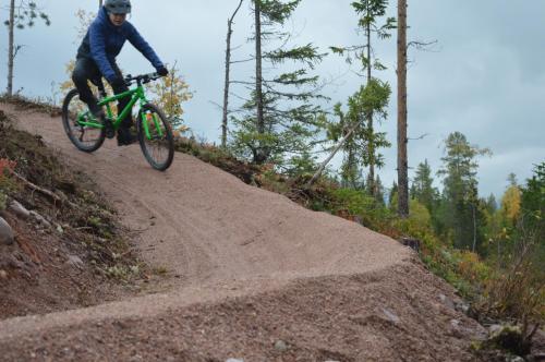 a person riding a bike on a dirt road at 16 - Fulufjellets nasjonalparker - snø - alpint - langrenn - snøscooter in Ljørdal