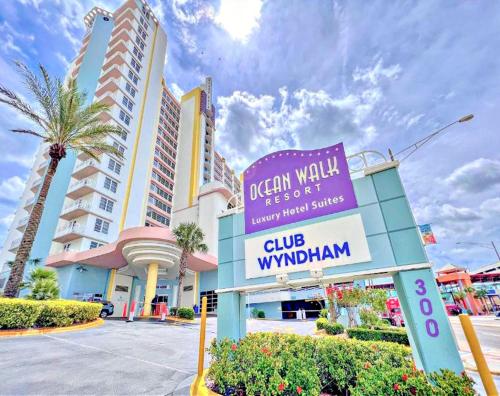 a sign in front of a club windham building at Wyndham Ocean Walk Daytona Beach 2226-1 Two BR Direct Oceanfront in Daytona Beach