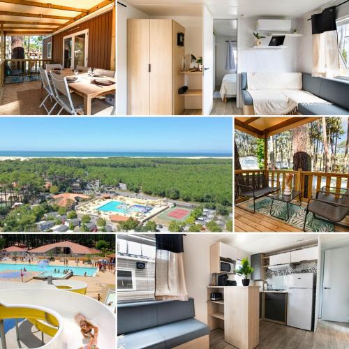 un collage de photos d'une maison dans l'établissement Luma Lodge, à Seignosse