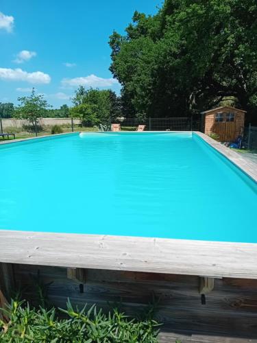 a large swimming pool painted blue at La maison de pescate in Souprosse