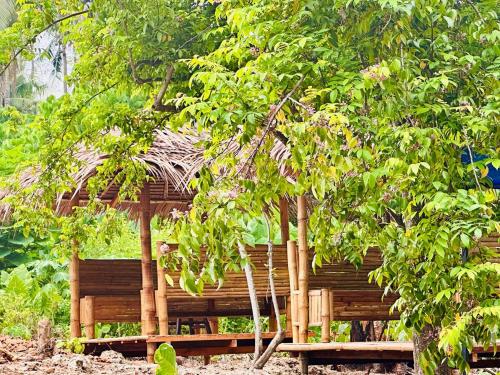a wooden building with trees in front of it at La Casita Feliz in Puerto Princesa City