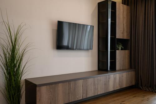 a flat screen tv on a wall at Luxury Apartments Babyak in Uzhhorod