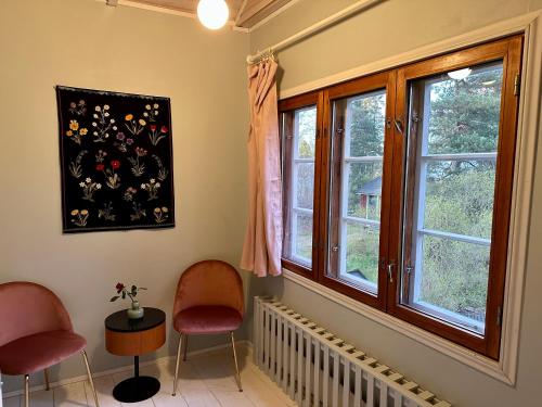 a room with two chairs and a window at Wooden house in Käpylä in Helsinki