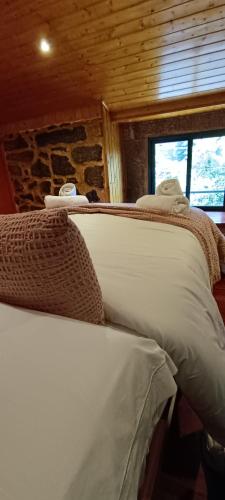 two twin beds in a room with a window at Luz do Sil in Ourense