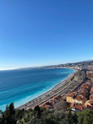 an aerial view of a beach with the ocean at A room in Nice Beach in Nice