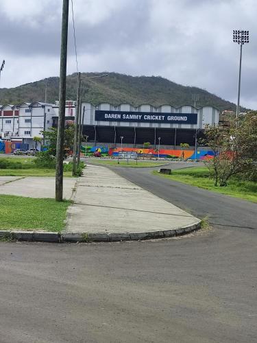 an empty street in front of a baseball stadium at Belle Cove in Gros Islet