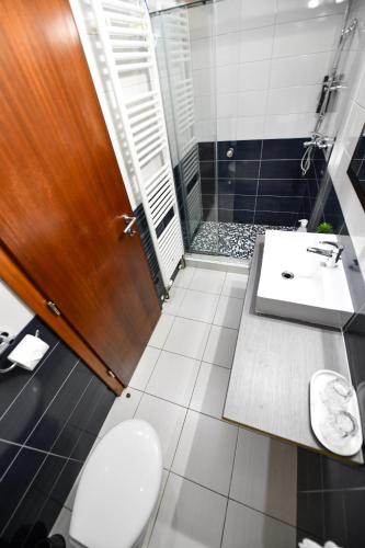 a bathroom with a toilet and a sink and a shower at Pansion Villa Cancar in Grabovac