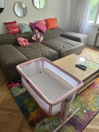 a tray on a table in a living room at The Heart of the City in Bratislava