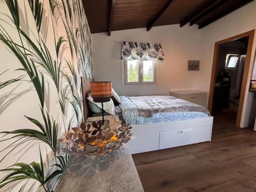 a bedroom with a bed and a plant at Small house in the nature in Granadilla de Abona