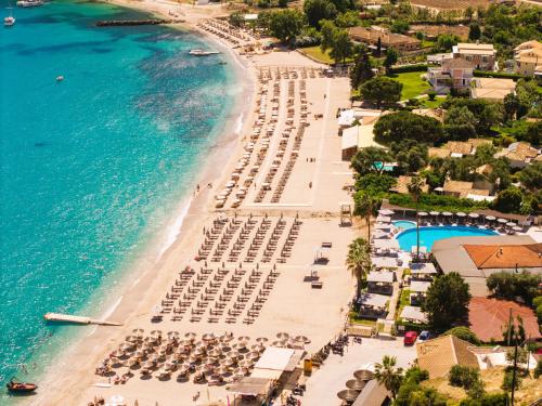 an aerial view of a beach and the ocean at Valtos View in Parga