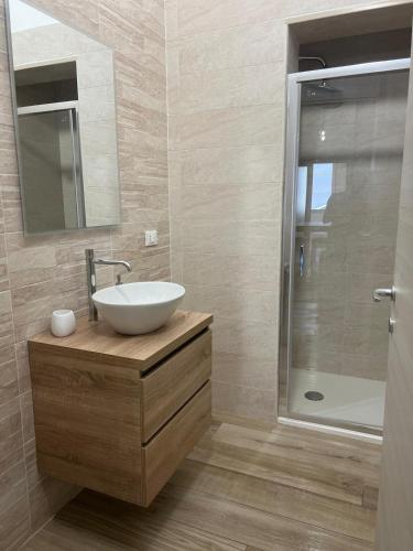 a bathroom with a sink and a shower at Da MARTINA in Porto Cesareo