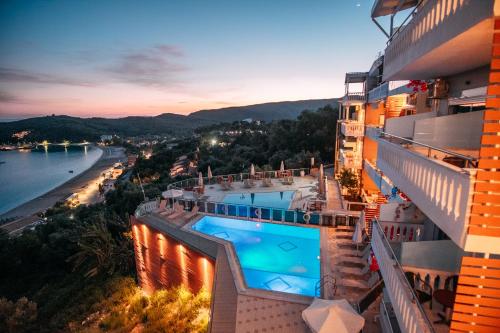 a view of a hotel with a swimming pool at Valtos View in Parga