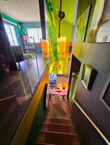 a hallway with a room with colorful walls at Bayview Private Retreat in Vallejo