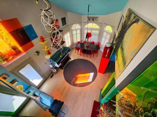 an overhead view of a living room with a table at Bayview Private Retreat in Vallejo