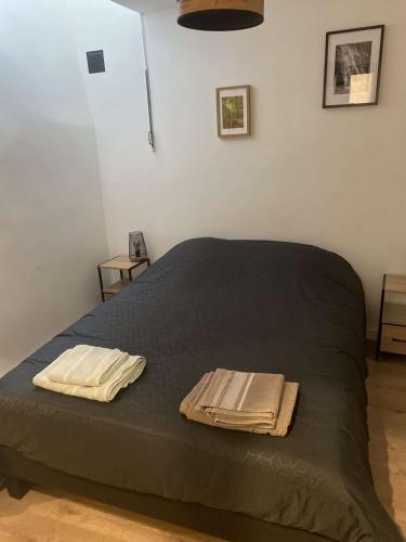 une chambre avec un lit avec deux serviettes dessus dans l'établissement Charmant appartement aixois, à Aix-en-Provence