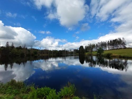 奥斯特罗德Ferienwohnung Auszeit Osterode的天空中云层的湖泊美景