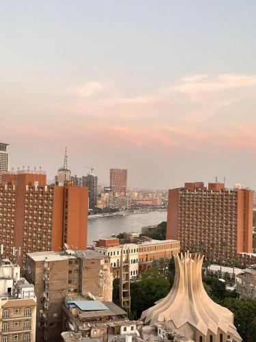 a view of a city with a river and buildings at Zamalek Nile view beside Marriott in Cairo