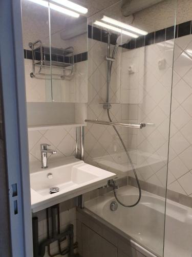 une salle de bain avec un lavabo et une douche dans l'établissement Pra-Loup 1600 Pied des pistes, à Uvernet