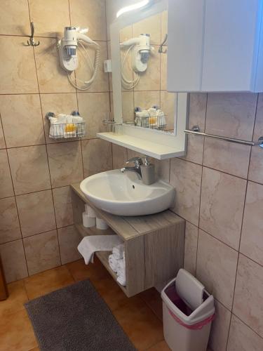 a bathroom with a sink and a mirror at Guest House Soši in Umag