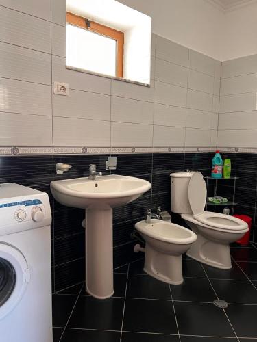 a bathroom with a sink and a toilet at Haxhialiu Villa in Berat