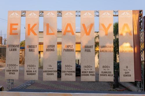 a display window of a building with the words inventory at The Eklavya Resort in Rānchī