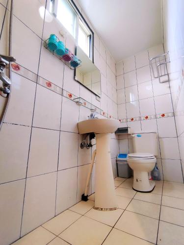 a bathroom with a sink and a toilet at 津沙小筑 in Nangan