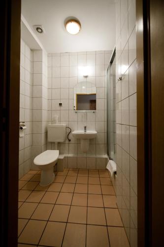 a bathroom with a toilet and a sink at Zajazd Saga in Gryfino