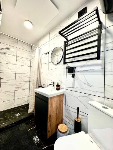 a bathroom with a sink and a toilet at G17-1 Palanga in Palanga