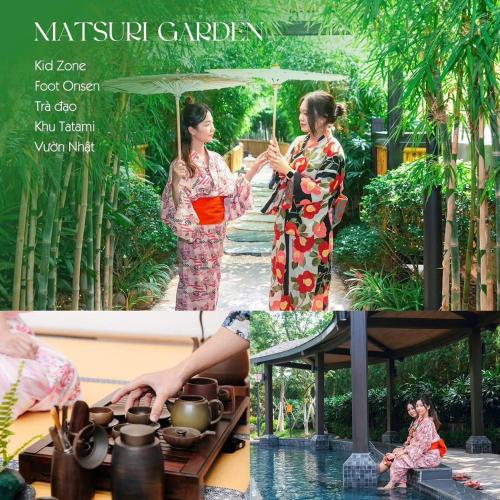 a woman in a kimono standing next to a table at Lynn Times Thanh Thuỷ hotspring-KS 35 tầng- My Home in Phú Thọ
