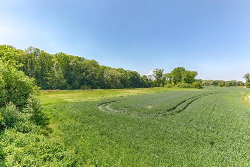 an empty field with tire tracks in the grass at La Coudraie - Proche de Disneyland in Montévrain