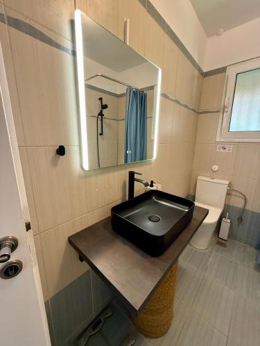 a bathroom with a black sink and a mirror at Nea Makri Holiday Villa in Nea Makri