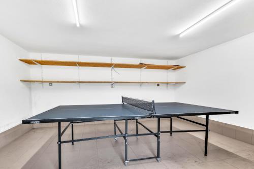 a ping pong table in an empty room at Orlická přehrada Wellness Chata Hřebeny in Milešov