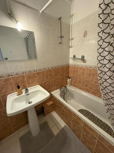 une salle de bain avec un lavabo et une baignoire dans l'établissement 4 bedroom apartment, à Saint-Herblain
