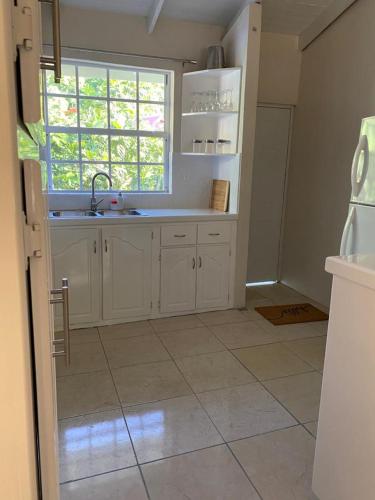 a kitchen with a sink and a window at 2 Bdr House in Laborie Village with full amenities in Vieux Fort