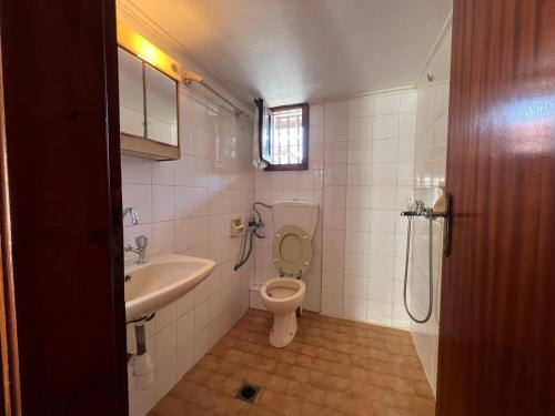 a bathroom with a toilet and a sink at Nefeli Apartment in Polykhrono
