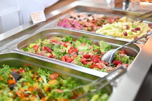 a buffet line with many trays of food at hotel Galica in Vrbov