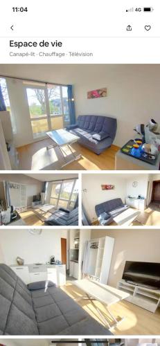 un collage de trois photos d'une pièce dans l'établissement Appartement Toulouse Crampel, à Toulouse