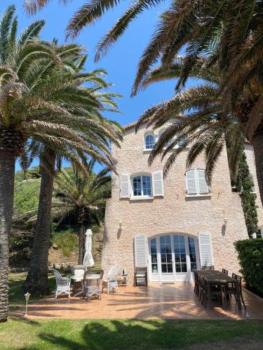 a house with palm trees in front of it at Villa les Palmiers in Calcatoggio