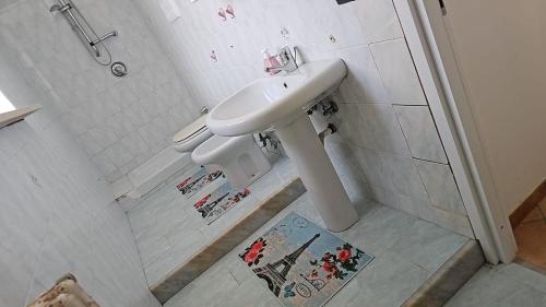 a bathroom with a white sink and a shower at B&B SOLE e LUNA in Pontecagnano
