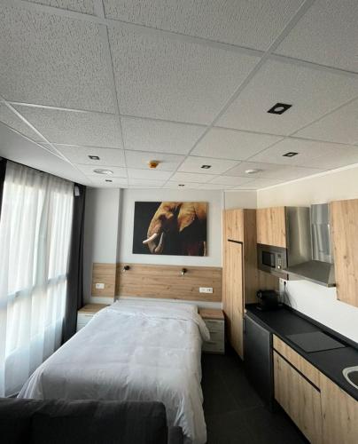 a bedroom with a bed and a painting on the wall at Apartamentos - Mirasur in Parla