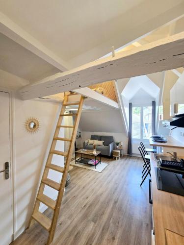 un loft converti en une maison avec une échelle dans l'établissement Le Petit Pontoise, à Pontoise