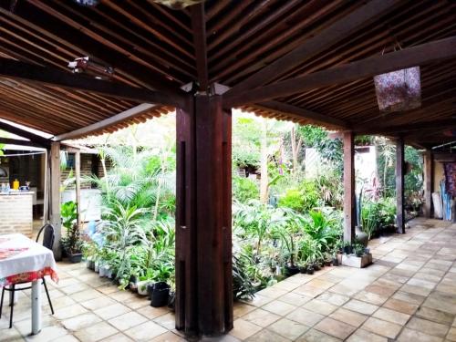 a large wooden pergola with a bunch of plants at O Candeeiro - Hostel Acampamento in Arcoverde