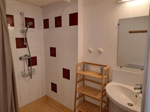 une salle de bain avec un lavabo, des toilettes et un miroir dans l'établissement Appartement avec balcon - 2 personnes, à Puy-Saint-Vincent
