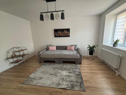 a living room with a couch and a rug at Grenznahe Ferienwohnung in Grenzach-Wyhlen in Grenzach-Wyhlen