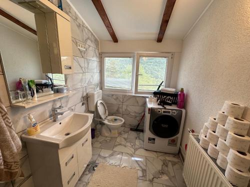 a bathroom with a sink and a toilet at Villa IMAN in Sarajevo