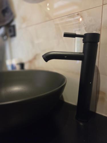 a black kitchen sink with a black faucet at Villa Tea in Šipovo