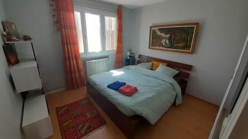 une chambre avec un lit et une fenêtre dans l'établissement Maison familiale aux carrefours des loisirs, à Le Taillan-Médoc