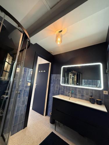 ein Badezimmer mit Waschbecken und Spiegel in der Unterkunft Villa 45 in Saint-Georges-de-Didonne